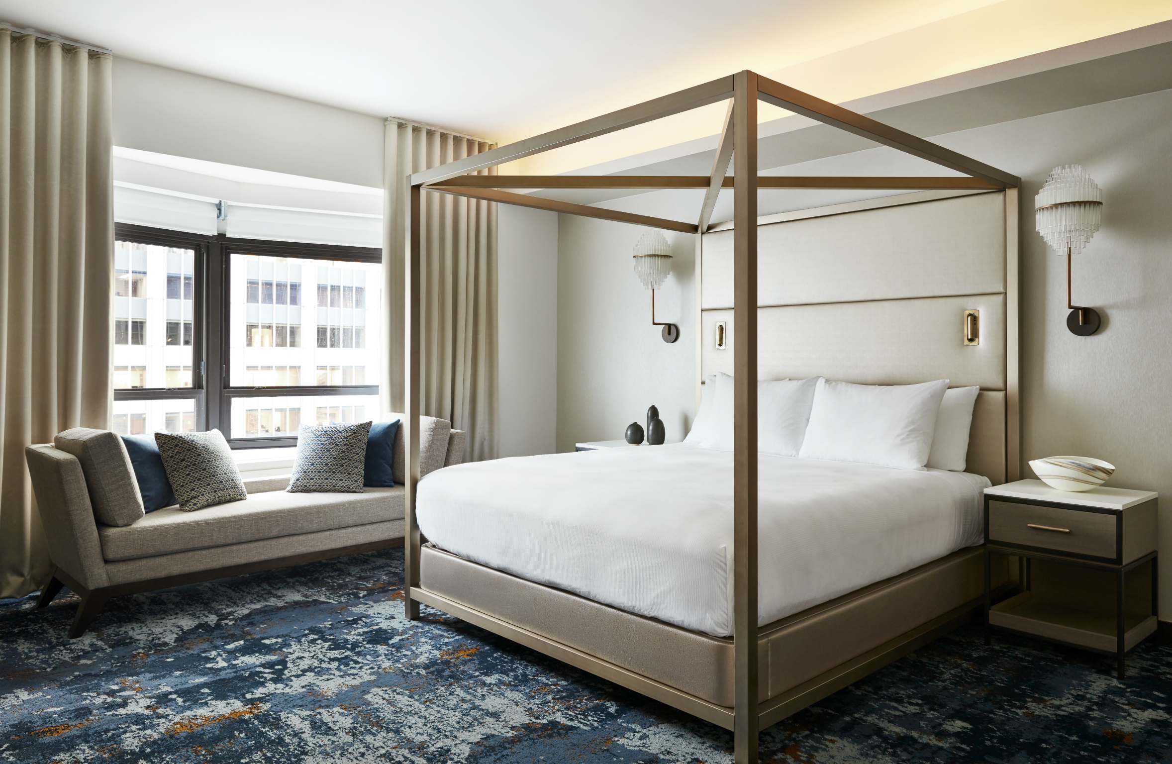 New York Midtown Hilton corner suite bedroom
