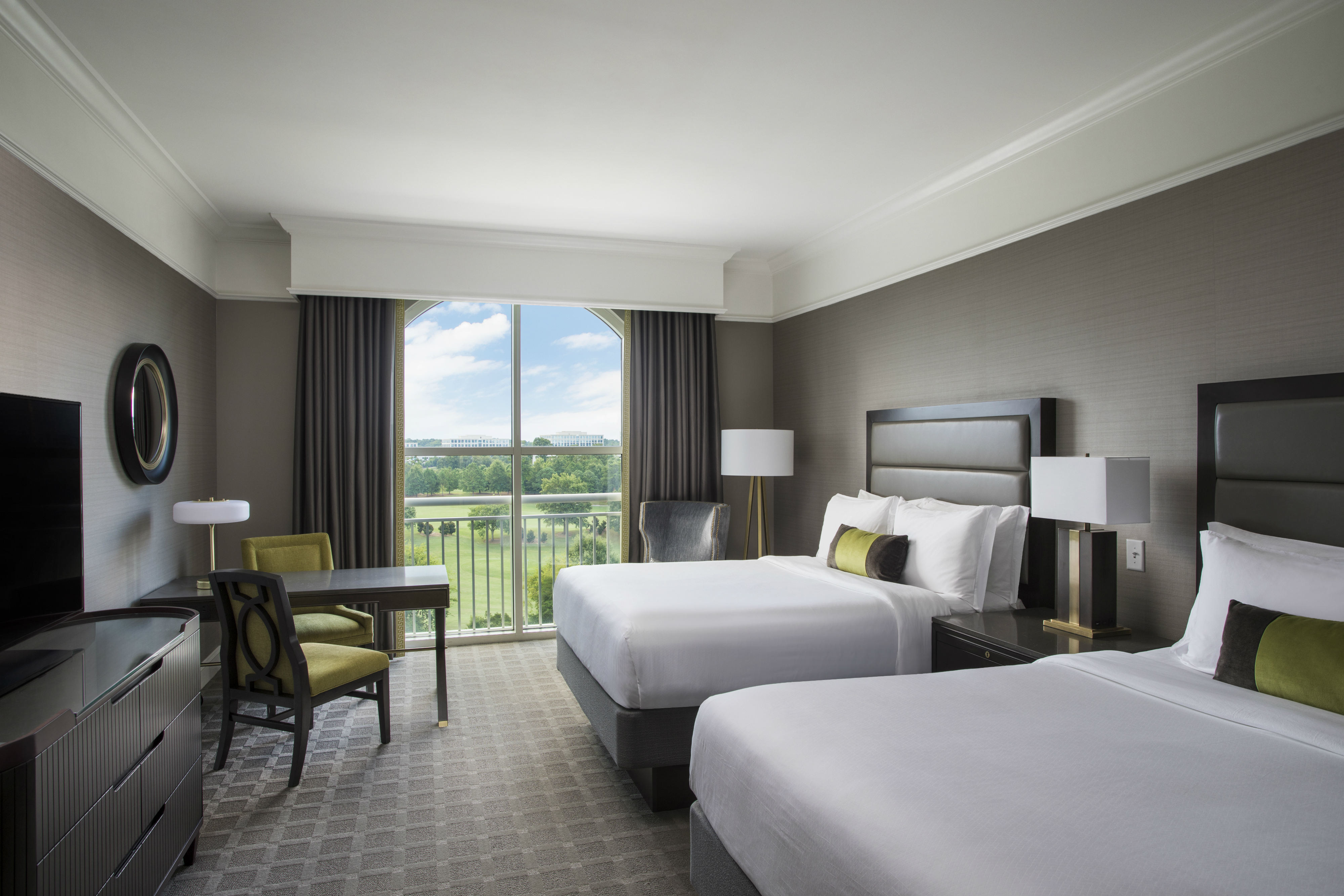 Grand deluxe guestroom with two queen beds at The Ballantyne